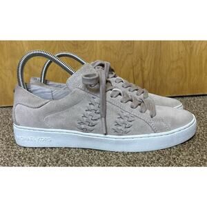 Michael Kors Sz 8M Beige Suede Braided Allie Hayes Matching Laces Logo Sneaker